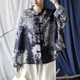 Vintage Literary Ramie Hand Buttoned Long-Sleeved Top