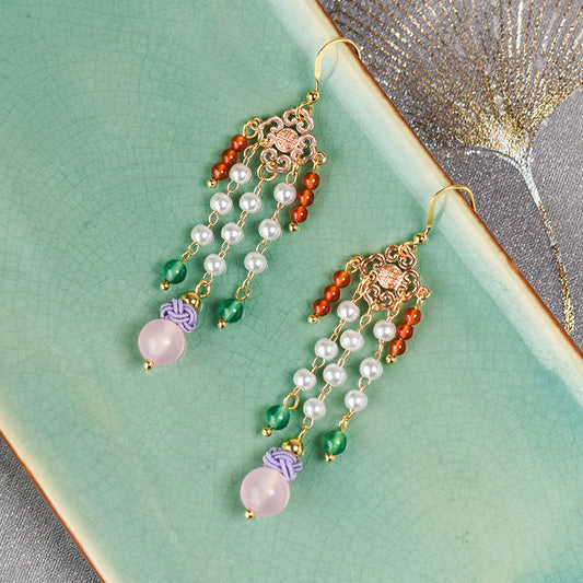 Boucles d'oreilles longues d'art vintage Boucles d'oreilles en perles