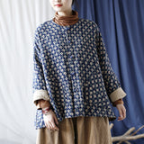 Artistic Retro Round Neck Loose Bat Sleeve Button Jacket