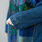Veste en jean à capuche de style rétro étendu avec coutures artistiques
