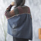 Vintage Raw Edge Knitted Color Block Loose V-Neck Denim Jacket