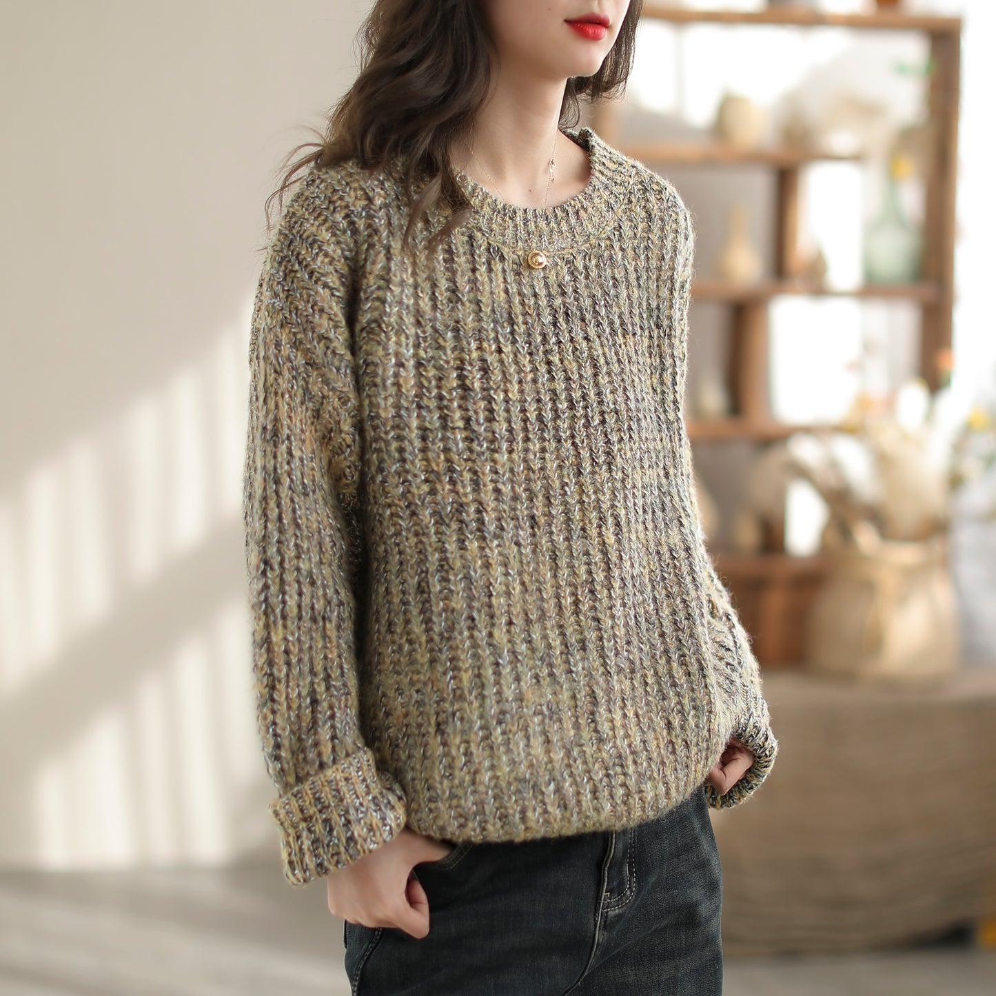 6% Wool And Alpaca Blend Solid Color Sweater