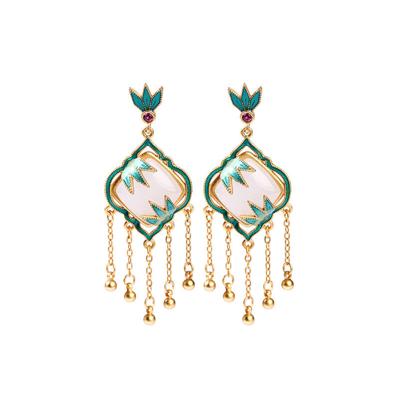 Niche Design Ancient Gold Plated Retro Tassel Earrings