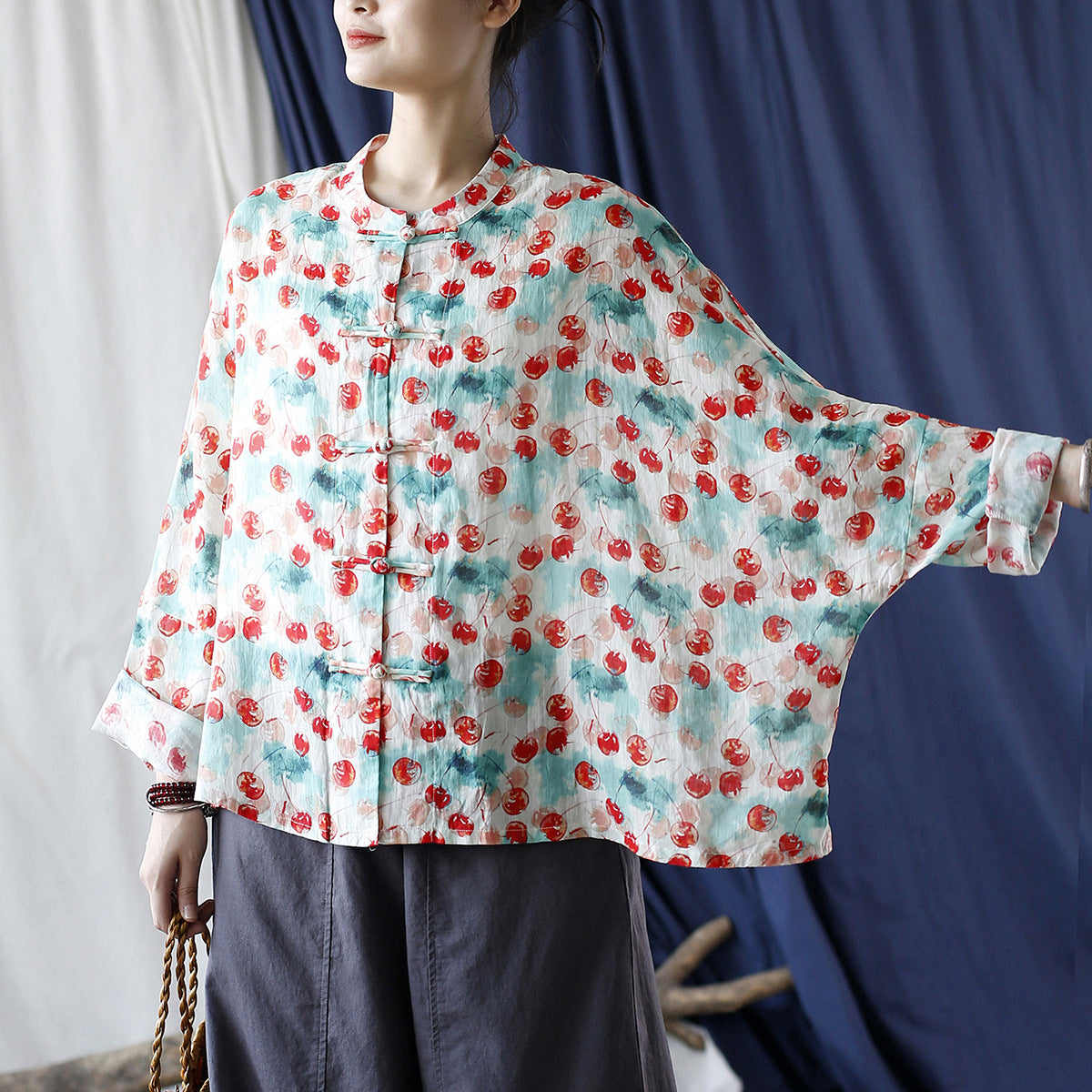 Vintage Literary Ramie Hand Buttoned Long-Sleeved Loose Shirt