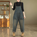Literary Retro Large Size Loose Casual Denim Overalls