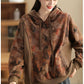Vintage Print Thick Warm Knit Cotton Hooded Fleece Top