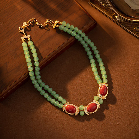 Personality Palace Style Green Double Layer Light Luxury Retro Necklace