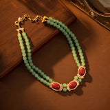 Personality Palace Style Green Double Layer Light Luxury Retro Necklace