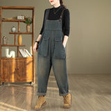Literary Retro Large Size Loose Casual Denim Overalls