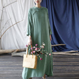 Artsy Vintage Stand Collar Tray Buckle Long Solid Color Dress
