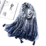 Cotton And Linen Print Bohemian Chic Scarf With Fringe