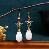 Vintage Literary Imitation White Jade Earrings