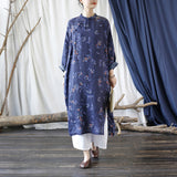 Vintage Loose Stand Collar To Make Old Ramie Printed Dress