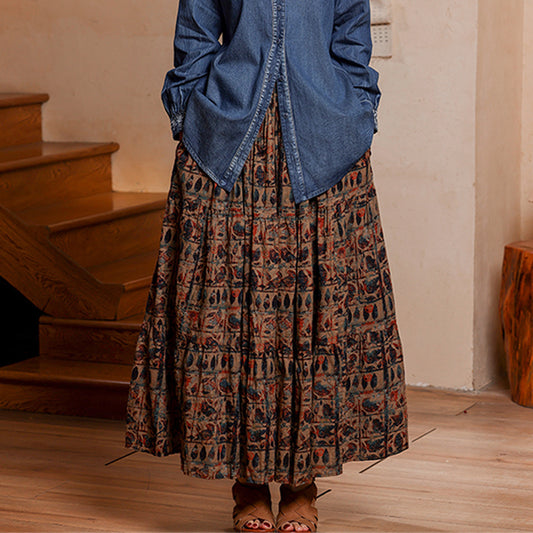 Retro Floral Slim Fit Hip-Covering Comfortable Long Skirt