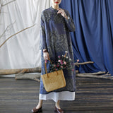Artsy Vintage Loose Stand Collar Hand-Made Button Dress