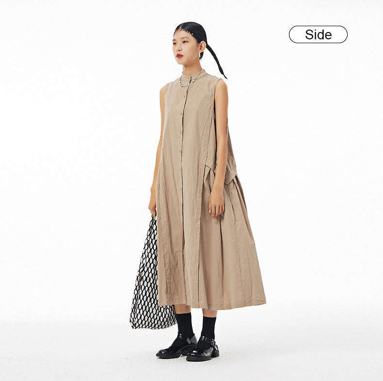 Plus-Size Baggy Slimming Cotton Linen Sleeveless Dress