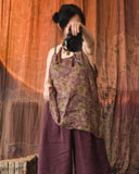 Printed Ramie Outerwear With Suspenders Loose Literary Retro Vest
