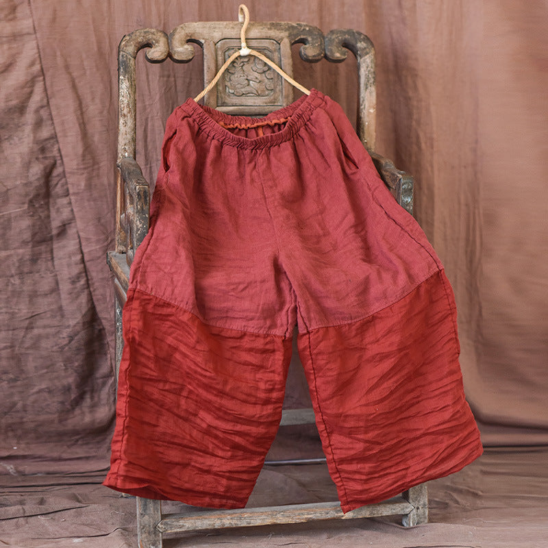 Vintage Artistic Linen Patch Loose Wide-Leg Pants