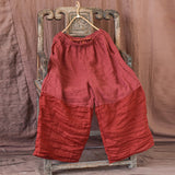 Vintage Artistic Linen Patch Loose Wide-Leg Pants