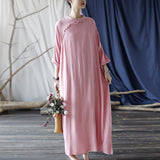 Artsy Vintage Stand Collar Tray Buckle Long Solid Color Dress