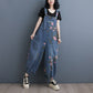 Retro Loose Multi-Pocket Denim Overalls With Ankle Straight Legs