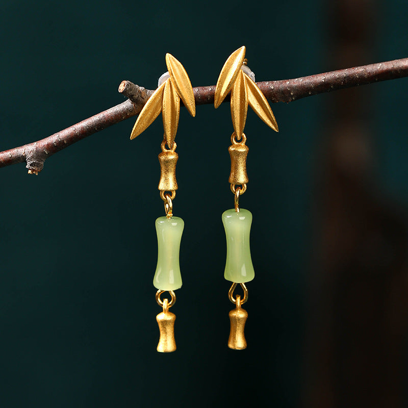 Retro Bamboo Long Section Light Luxury Niche Design Earrings