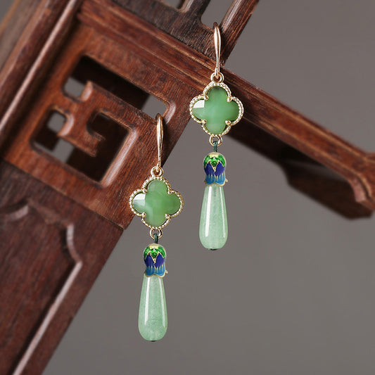 Boucles D'oreilles Trèfle Vert Ethnique Rétro