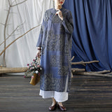 Artsy Vintage Loose Stand Collar Hand-Made Button Dress