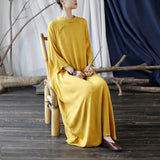 Artsy Vintage Stand Collar Tray Buckle Long Solid Color Dress