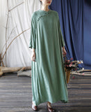 Artsy Vintage Stand Collar Tray Buckle Long Solid Color Dress