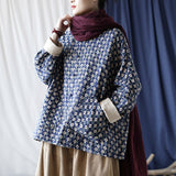 Artistic Retro Round Neck Loose Bat Sleeve Button Jacket