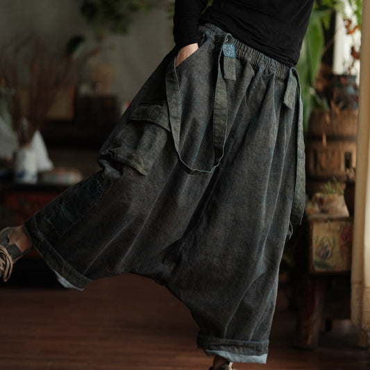 Women Summer Retro Removable Straps Cotton Jumpsuits
