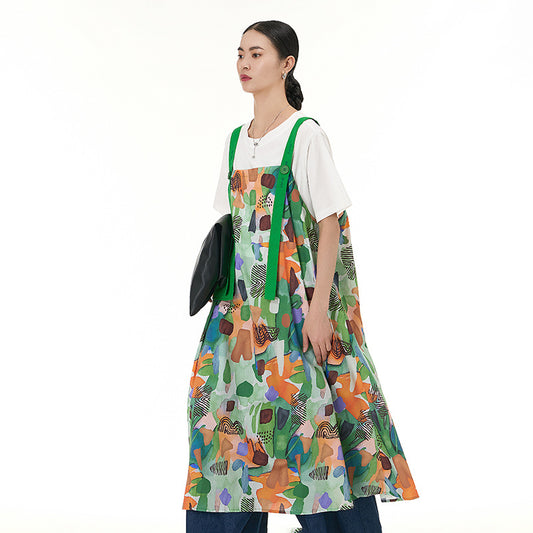 Plus Size Temperament Loose Slim Dress Printed Suspender Dress