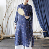 Vintage Loose Stand Collar To Make Old Ramie Printed Dress