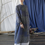 Artsy Vintage Loose Stand Collar Hand-Made Button Dress
