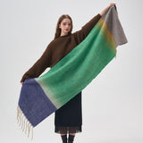 Winter Scarf With Striped Fringe And Gradient Color Matching