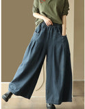 Vintage Baggy Slim Button-Knead Wash Denim Wide-Leg Pants