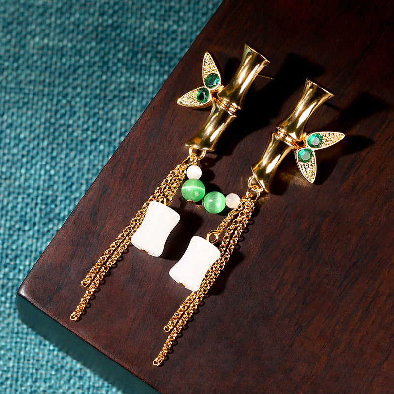 Niche High-End Bamboo Tassel Earrings