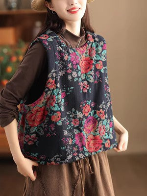 Retro Ethnic Style Fried Color Printed Quilted Vest