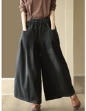 Vintage Baggy Slim Button-Knead Wash Denim Wide-Leg Pants