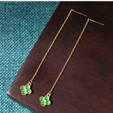 Retro Simple Imitation Jade Long Tassel Stud Earrings