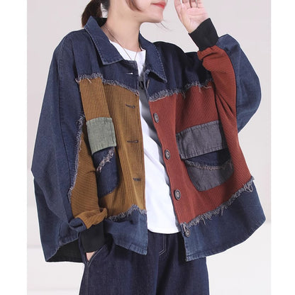 Plus Size Loose Raw Edge Knitted Vintage Denim Short Jacket