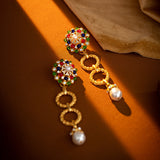 Vintage High Touch Style Court Style Long Stud Earrings