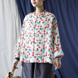 Vintage Literary Ramie Hand Buttoned Long-Sleeved Loose Shirt