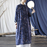 Vintage Loose Stand Collar To Make Old Ramie Printed Dress