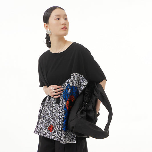 Large Size Colorful Printed Patchwork Mesh Loose Slim T-Shirt