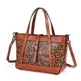 Vintage Top Layer Cowhide Vegetable Tanned Leather Hand Carved Bag