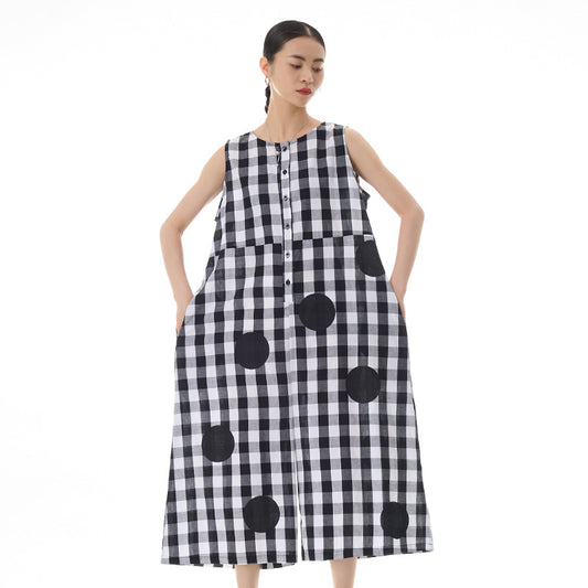 Plus Size Fashionable Polka Dot Vertical Stripes Loose Slim Jumpsuit