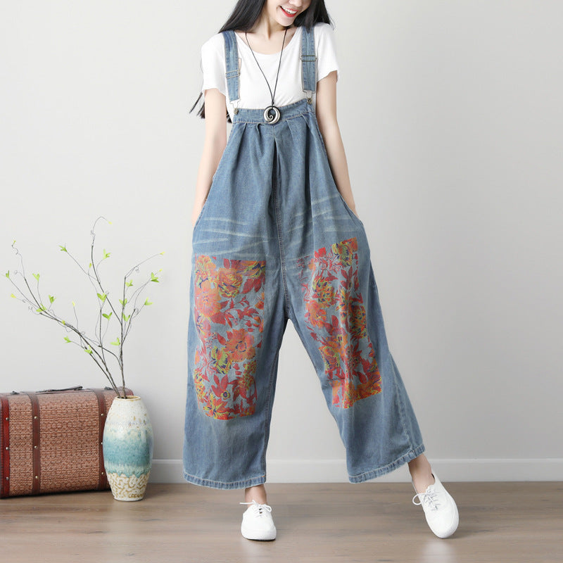 Large Size Printed Artistic Wide Leg Jeans