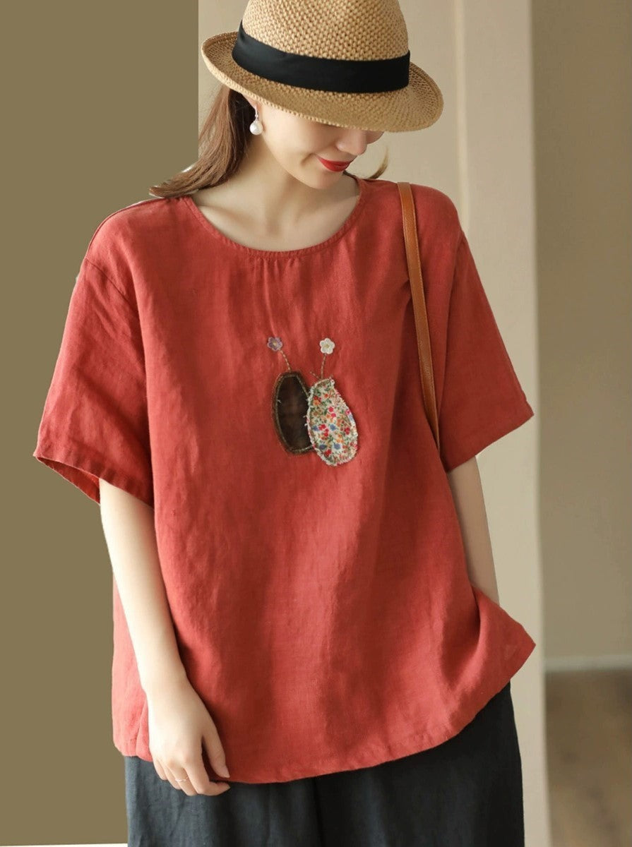Art Sand Wash Patch Casual Loose Top